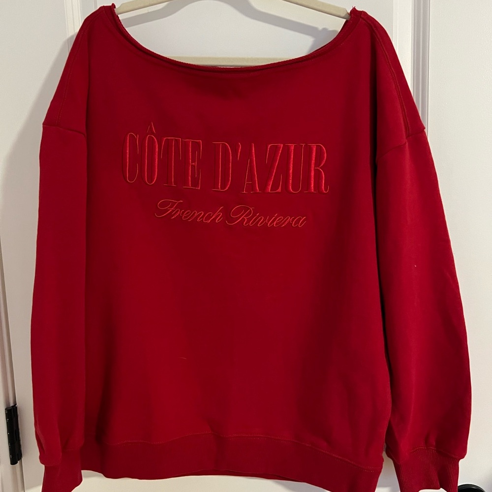 Garage Red Off-the-Shoulder Sweater